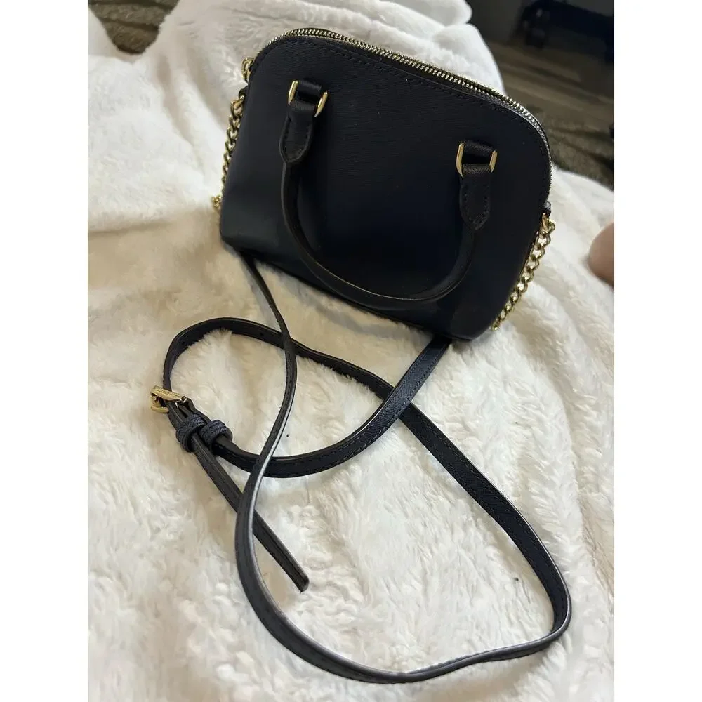 Michael Kors Blue Saffiano Leather Dome Crossbody Bag Silver Chain Strap